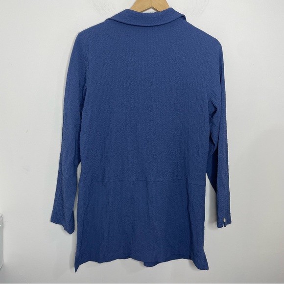 Norm Thompson Button Up Tunic Shirt Women's L Large Blue Textured Long Sleeves - Picture 8 of 14